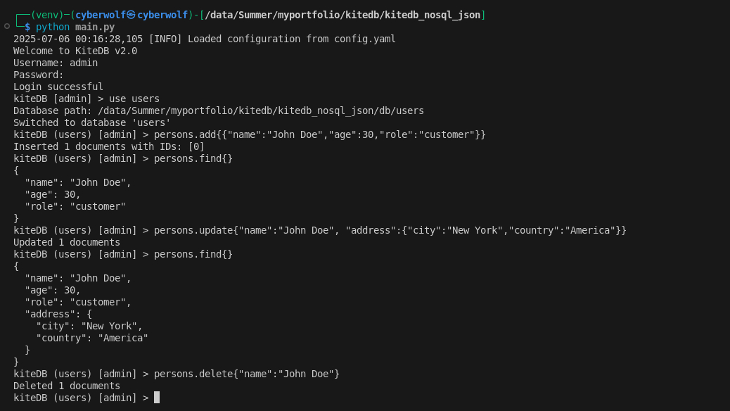 KiteDB console image